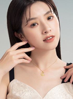 中国风新款瑞兔吊坠月亮灵动萌兔项链个性时尚甜美可爱兔子锁骨链