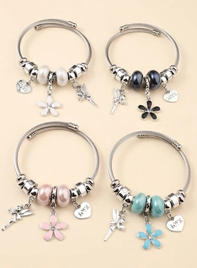 潘家风格手镯不锈钢跨境热卖2024外销不退色亚马逊花新款