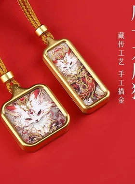 随身八大小正方项链扎基描金守护绿度母拉姆吊坠唐卡唐卡狐仙手绘