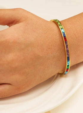 跨境欧美网红爆款手镯 时尚镶钻钛钢手镯 百搭彩钻不锈钢卡扣手镯