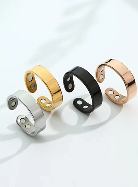 跨境热卖不锈钢磁石戒指磁性开口止鼾指环双磁性健康时个性手环