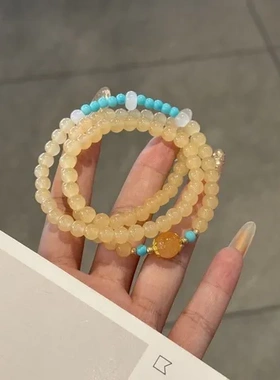 手饰手串国风透感中式编织闺蜜夏季高级感冰玉米三圈黄轻奢手链