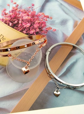 欧美流行简约爱心罗马数字手镯 流苏桃心手链 百搭几何潮流饰品女