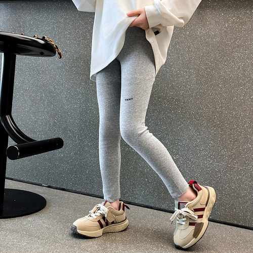 女童纯棉打底裤纯色韩版修身外穿洋气儿童春秋季长裤女孩高弹裤子 - 图0