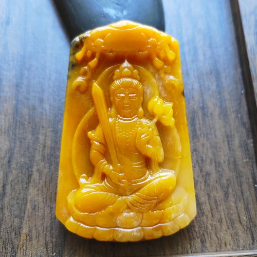 佛牌保佑转运招大财文殊菩萨玉佩天然原矿正品黄龙玉佛牌74*48*12 - 图1