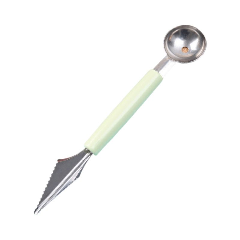 双头不锈钢水果挖球器波纹刀叉西瓜球勺实用厨房雕花拼盘工具 - 图0