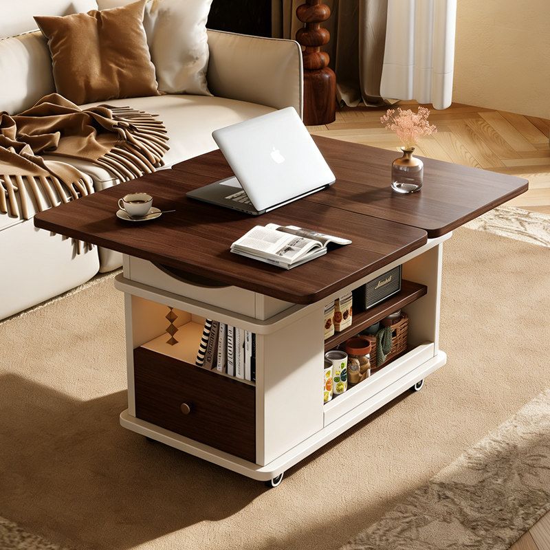 中古风折叠小推车实木沙发边柜家用客厅多功能零食柜小型置物柜,淘宝优惠券,粉丝福利购,淘宝优惠卷
