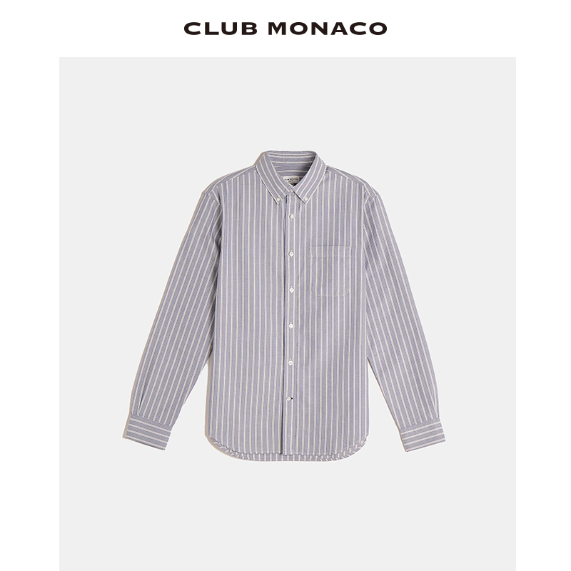 CLUB MONACO男装纯棉贴袋式活力青春蓝白条纹衬衫 - 图2