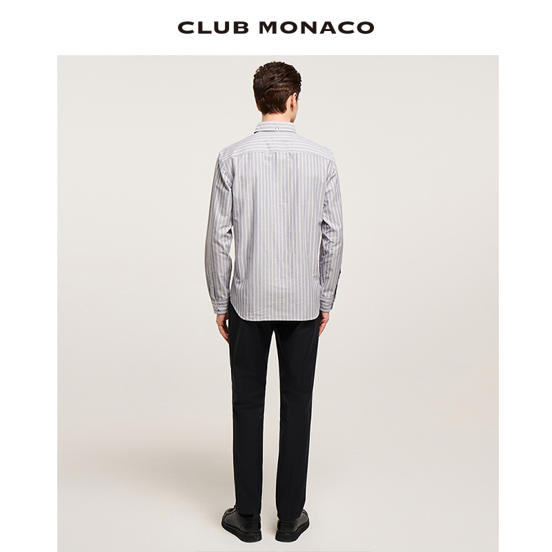 CLUB MONACO男装纯棉贴袋式活力青春蓝白条纹衬衫 - 图1