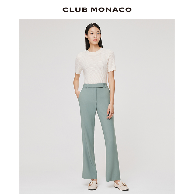 CLUB MONACO女装羊毛精纺裤袢式直筒微喇显瘦休闲长裤 - 图0