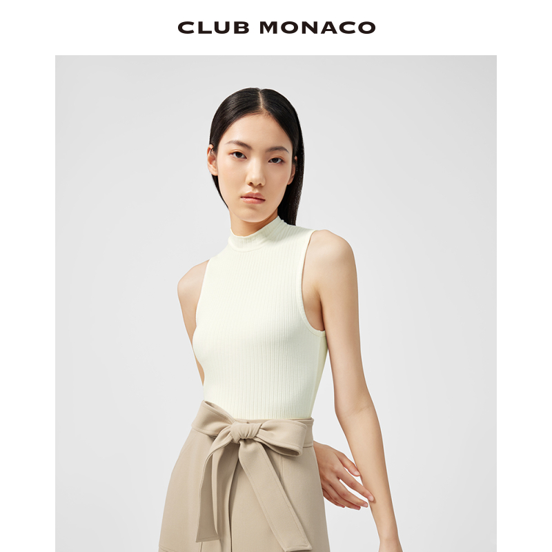 CLUB MONACO女装棉质混纺无袖罗纹性感针织背心套头衫 - 图0