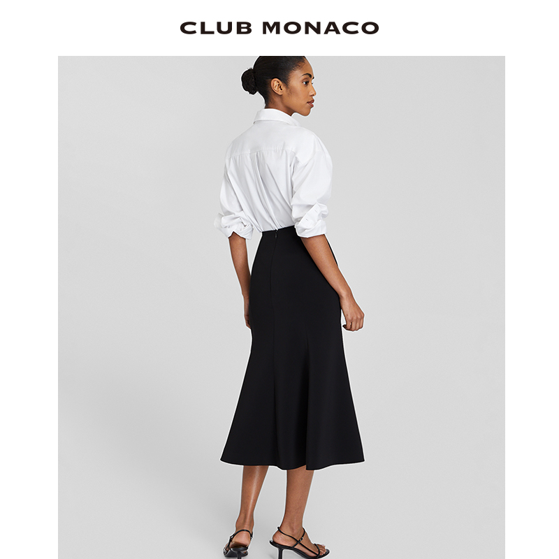 CLUB MONACO女装24春夏新品淑女赫本风鱼尾包臀黑色半身长裙