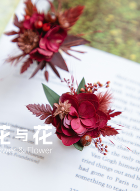 高级酒红色真花戒指婚礼指环