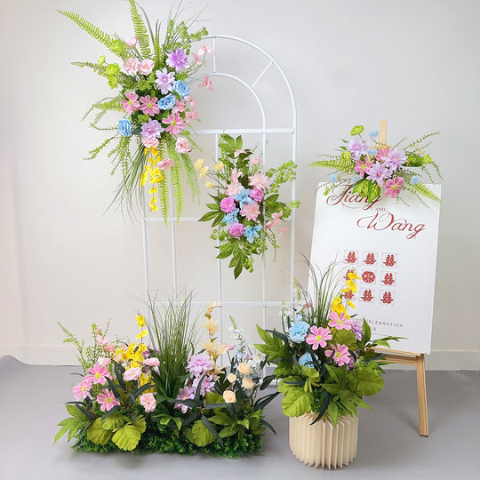 婚庆地排花森系仿真花假花订婚礼生日宴莫奈花园布置装饰迎宾花艺