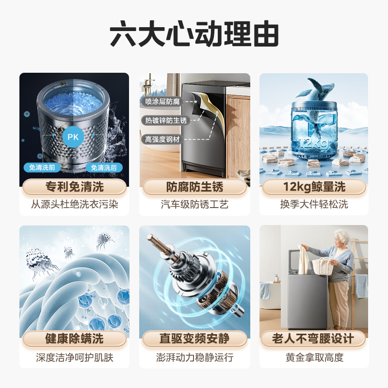 【12公斤直驱变频】美的洗衣机全自动家用大容量波轮除螨抗菌L3D
