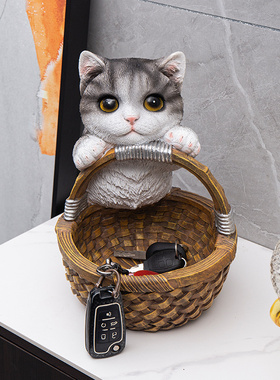 可爱猫咪钥匙收纳摆件进门玄关小摆设动物客厅装饰品乔迁新居礼品