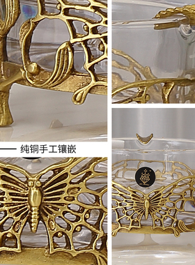 欧式风水晶镶铜茶几轻奢烟灰缸