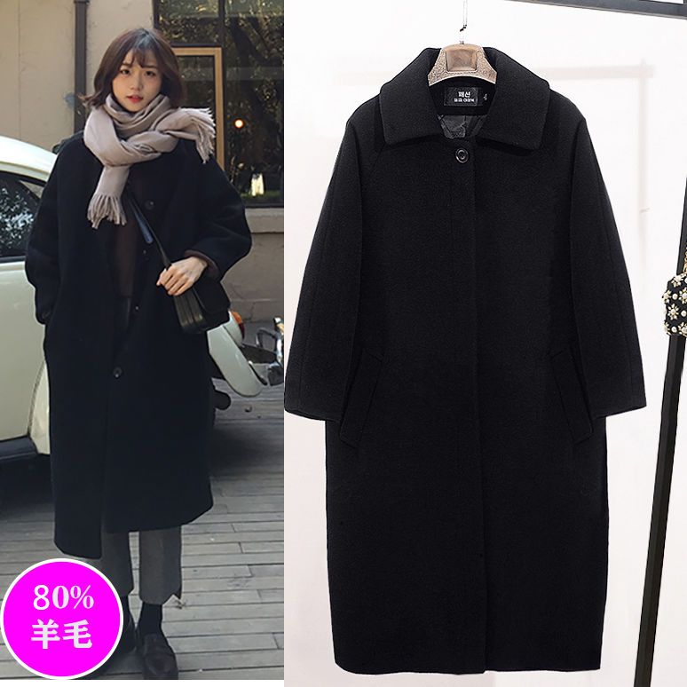 冬季羊毛呢子大衣小个子女装加厚赫本风中长款过膝毛呢大码外套女 - 图1