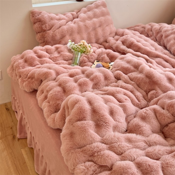 牛奶绒四件套冬季加绒加厚兔兔绒双面绒珊瑚绒床裙公主风床上用品