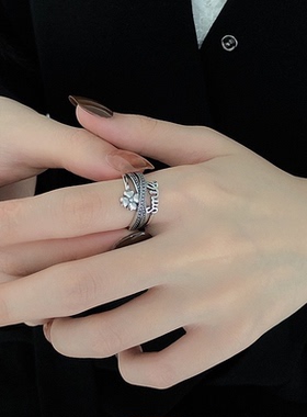 S925纯银幸运四叶草戒指女款小众招财饰品复古轻奢高级感设计食指