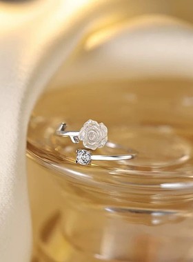S925纯银山茶花戒指女款指环小众设计时尚轻奢百搭Ins高级感饰品