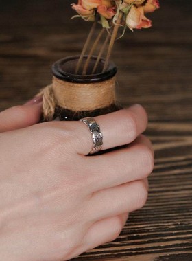 S925纯银平安南无阿弥陀佛戒指男女士个性情侣开口食指环百搭简约