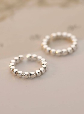 s925纯银碎银几两戒指女小众轻奢设计感高级素圈食指环尾戒可调节