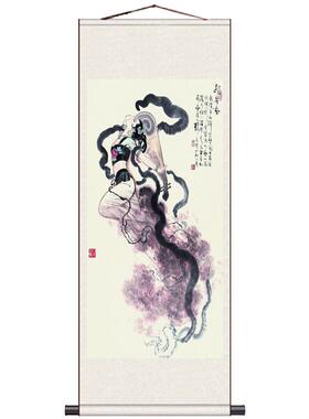 古典仕女画月光执扇仕女照相馆茶楼背景装饰画帆布条D卷轴画丝绸