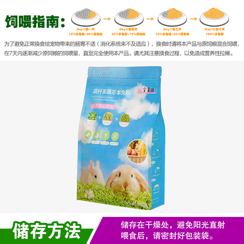 宝莱康蔬果草本美毛兔粮20宠物兔子粮食荷兰猪豚鼠饲料干草2斤装 - 图2