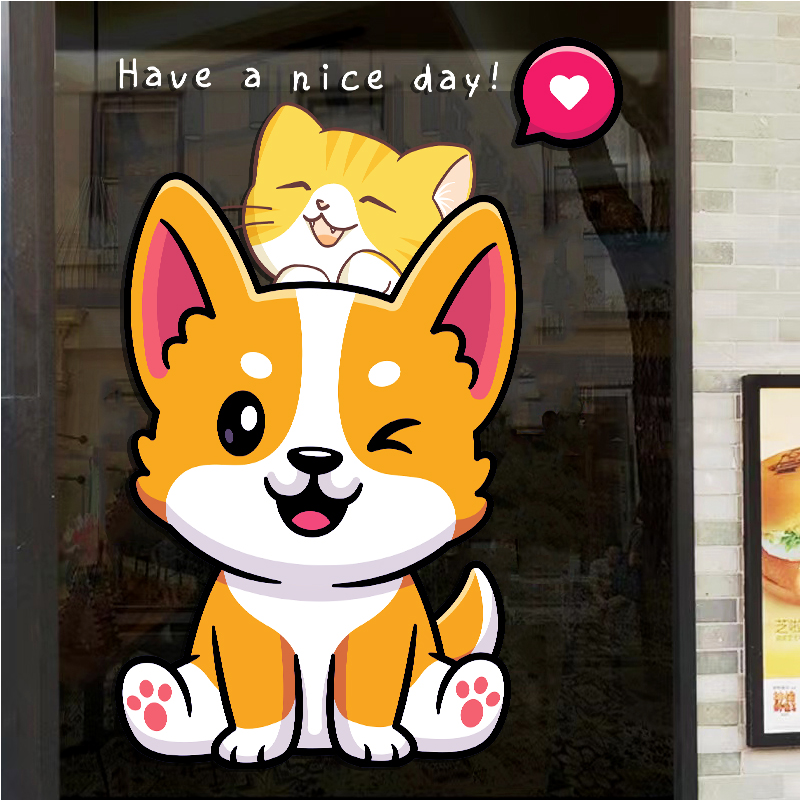 宠物店玻璃门贴纸猫狗宠物洗澡美容店铺营业时间橱窗布置装饰贴画 - 图0