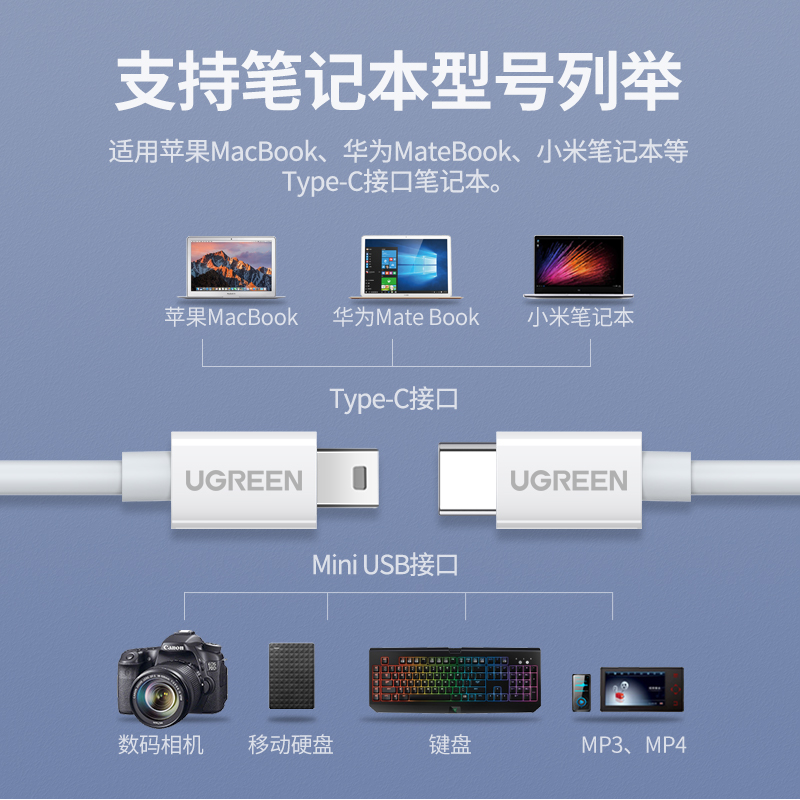 绿联type-c转mini usb数据线mp3手绘板键盘硬盘传输线通用适用于macbook笔记本电脑单反相机 - 图3