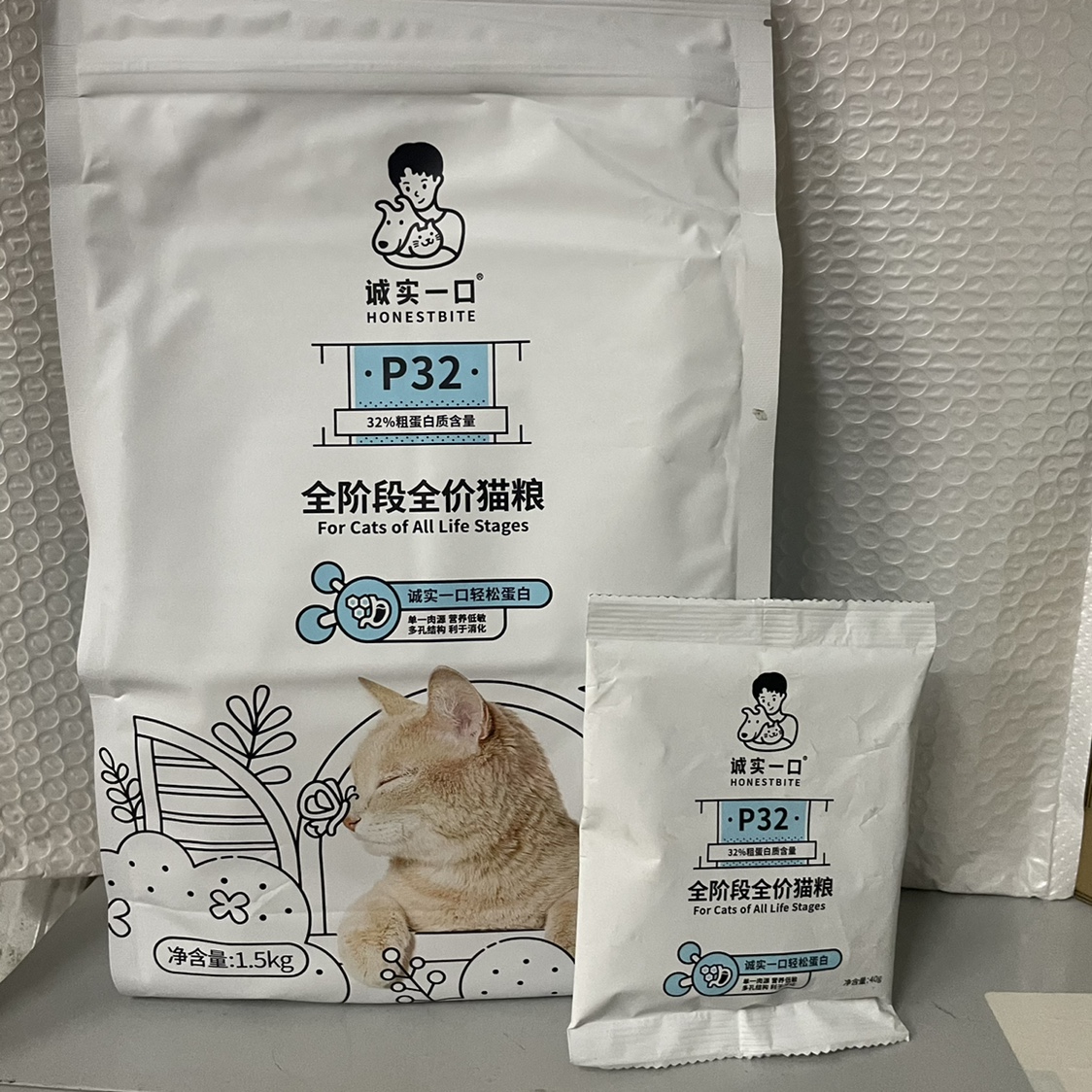 诚实一口猫粮P40K01P32高蛋白全阶段成幼猫增肥发腮无谷猫粮1.5kg - 图0