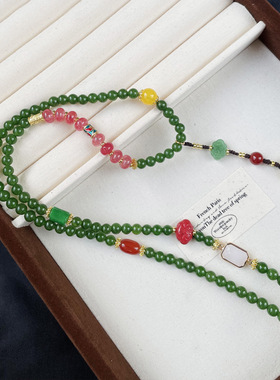 绿玛瑙玉髓项链女夏季不掉色串珠轻奢小众高级感毛衣链长款配饰品