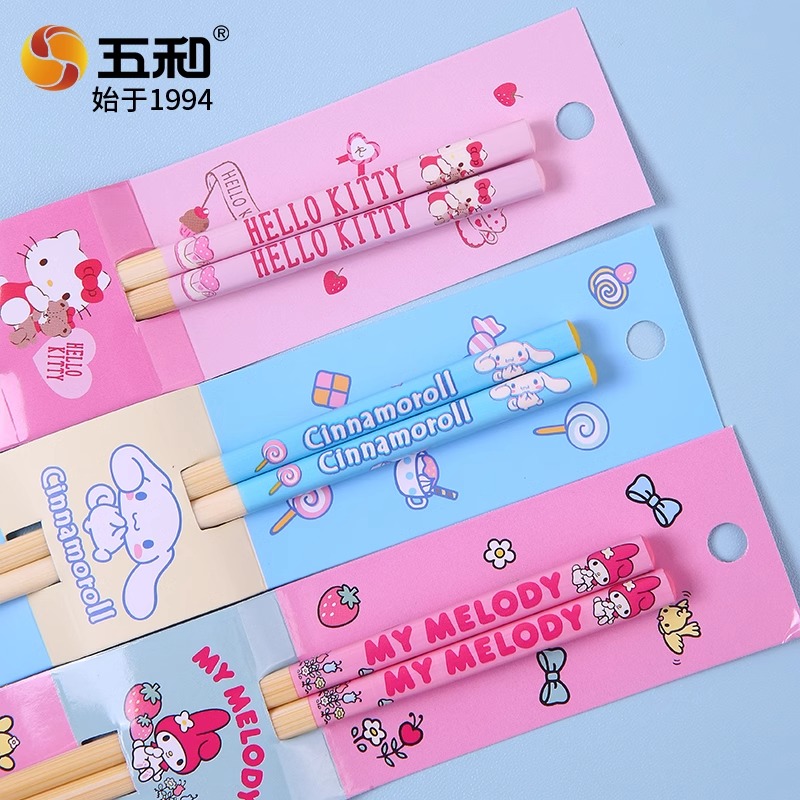 三丽鸥筷子可爱卡通竹制筷子家用单人装儿童专用网红创意有趣