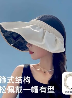 防晒帽女夏季防紫外线遮阳帽女士贝壳空顶帽遮脸大帽檐太阳帽子