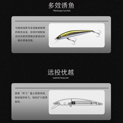 新款EWE美夏斩鲌远投悬浮米诺路亚饵死飞翘嘴红眼假饵海鲈鱼饵 - 图2