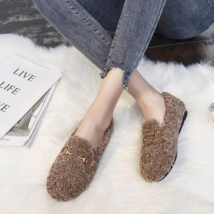 厚底一脚蹬毛毛鞋女2024冬季新款外穿加绒豆豆鞋舒适加厚保暖棉鞋,淘宝优惠券,粉丝福利购,淘宝优惠卷