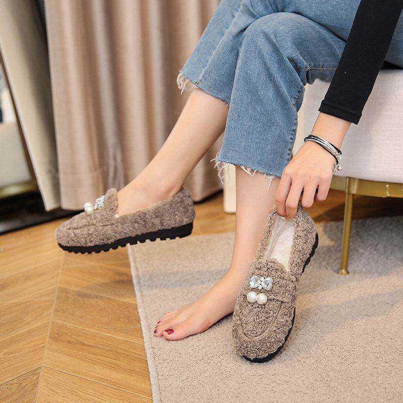 潮牌2024冬新款厚底毛毛鞋女外穿百搭羊羔毛豆豆鞋加绒水钻棉瓢鞋,淘宝优惠券,粉丝福利购,淘宝优惠卷