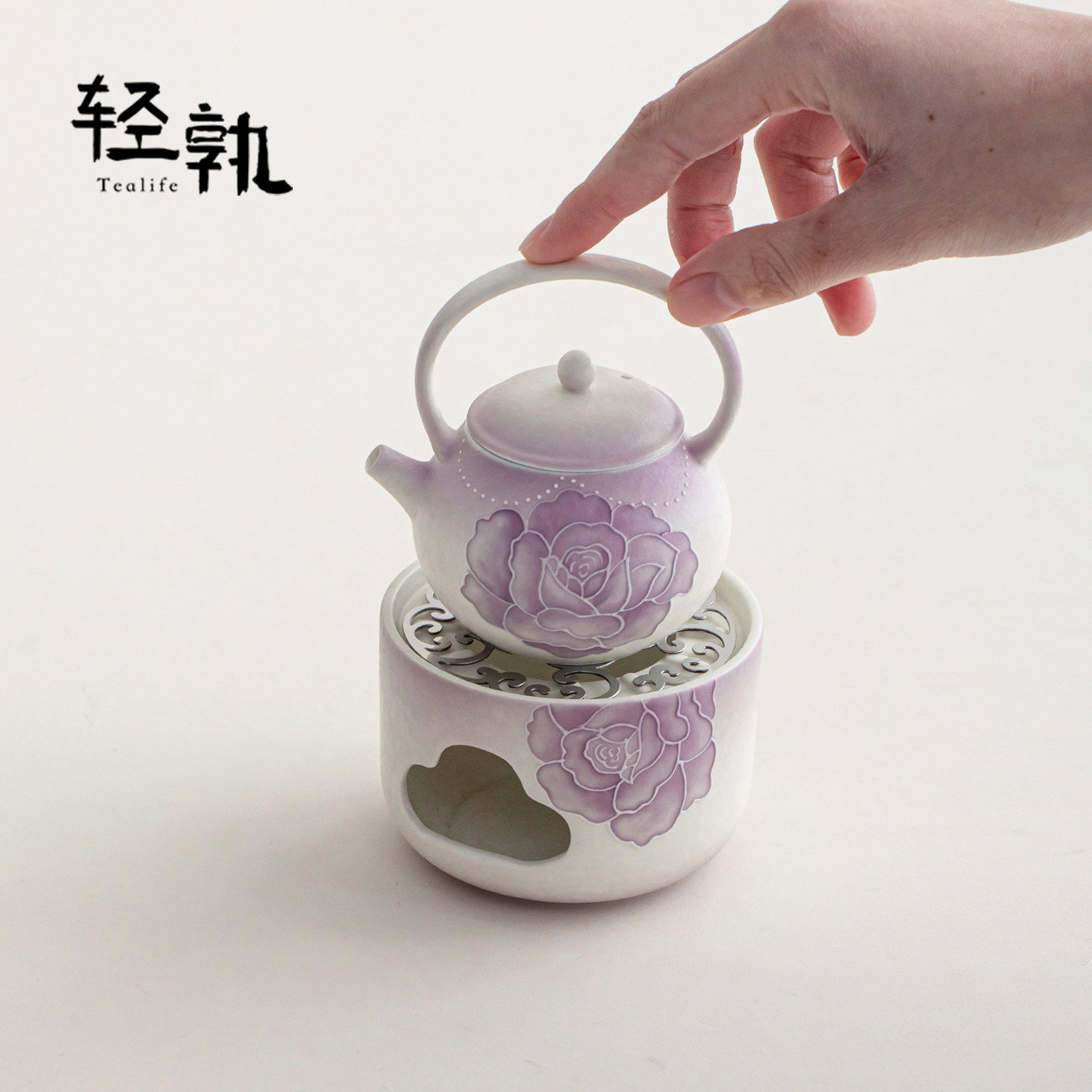 轻孰 紫色提梁壶小火炉茶炉套装一杯堆雕玫瑰茶壶精致女士泡茶壶,淘宝优惠券,粉丝福利购,淘宝优惠卷