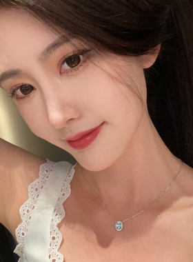 1.5克拉鸽子蛋形海蓝宝石项链女