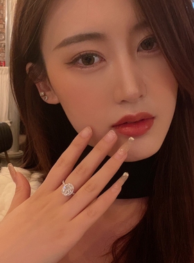 3克拉四爪围镶鸽子蛋钻戒指女925