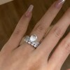 Russian jade three-row diamond ring 925 silver gold-plated