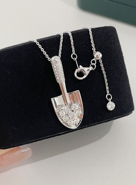 镶钻金银铲铲项链女925纯银