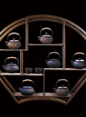 样板间茶馆博古架茶具软装饰品新中式创意小茶壶铸铁壶茶室摆件