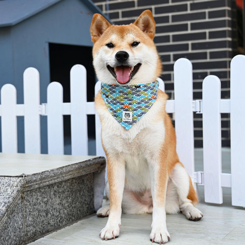 和风唐草纹口水巾和风樱花宠物纯棉猫狗狗配饰柴犬三角巾围脖领巾 - 图2
