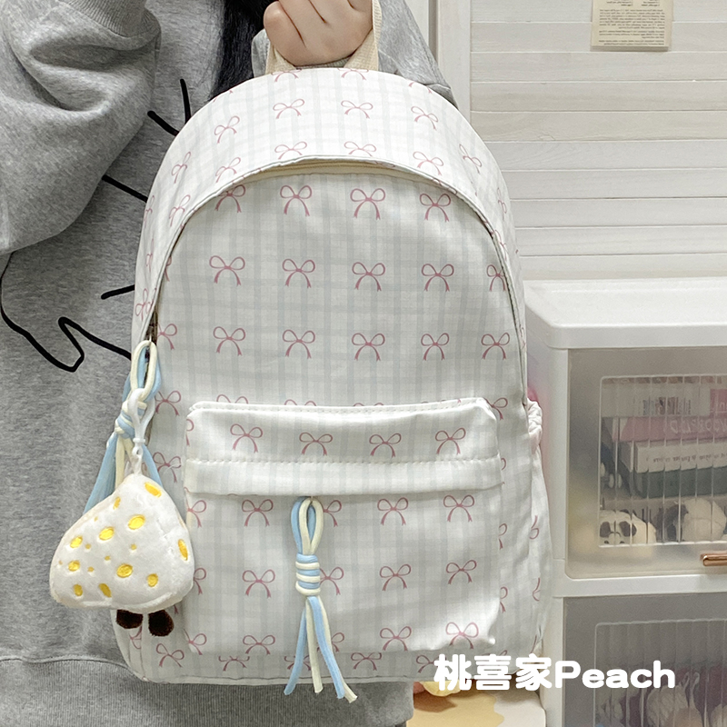 高中生书包女初中生大学生小学生双肩包可爱蝴蝶结大容量电脑背包 - 图1
