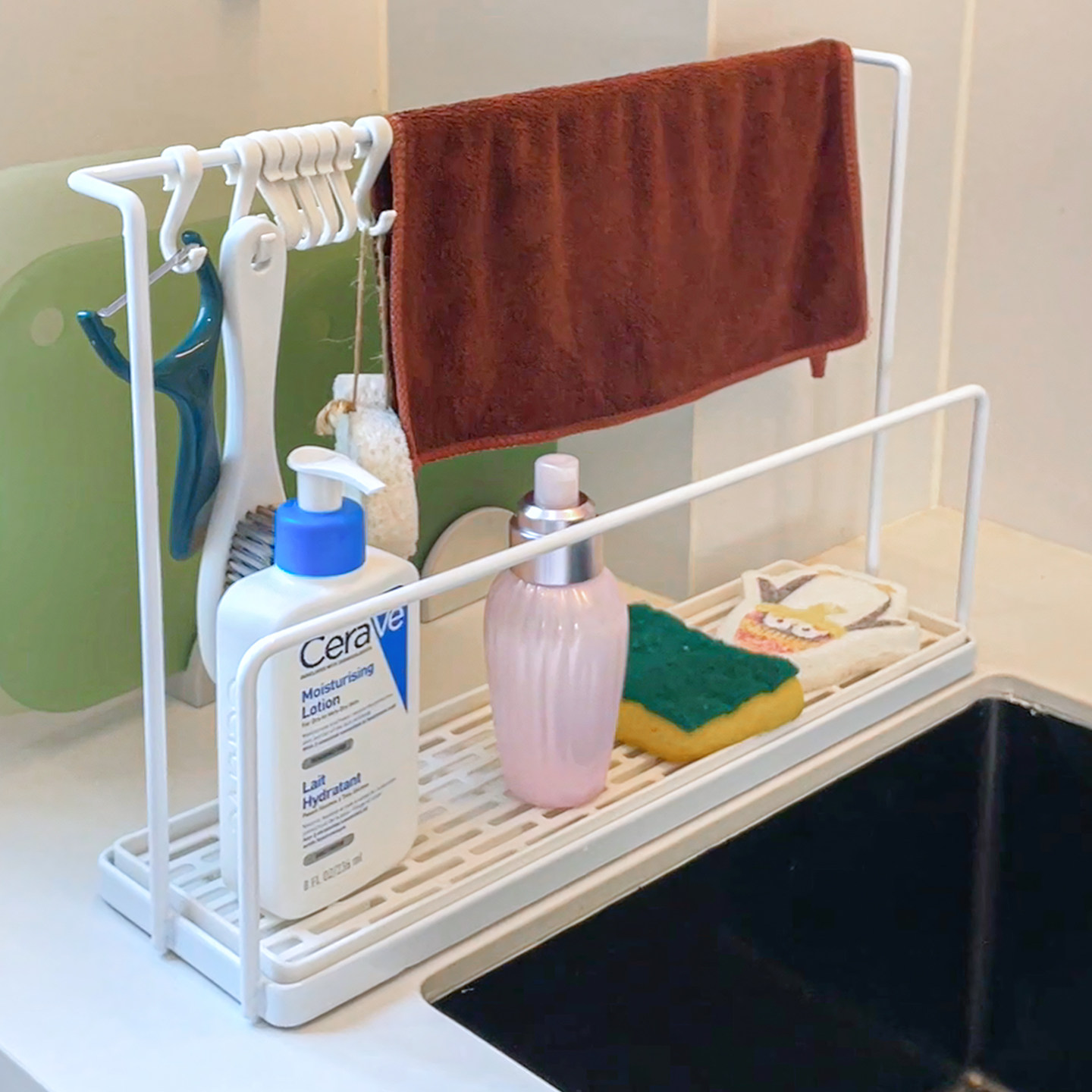 厨房抹布沥水置物架多功能置物架带接水盘挂钩洗碗布洗洁精收纳架,淘宝优惠券,粉丝福利购,淘宝优惠卷