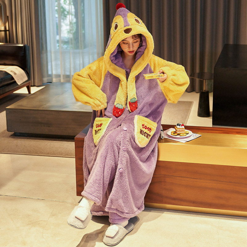 青年女士长袍珊瑚绒长效锁温睡衣 群群优品睡衣/家居服套装