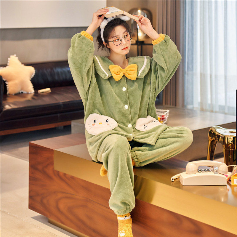 秋冬季卡通珊瑚绒加绒秋冬款睡衣 群群优品睡衣/家居服套装