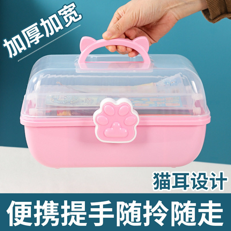 新款儿童可爱猫爪收纳盒文具收纳盒家用药箱三层折叠多功能收纳箱,淘宝优惠券,粉丝福利购,淘宝优惠卷